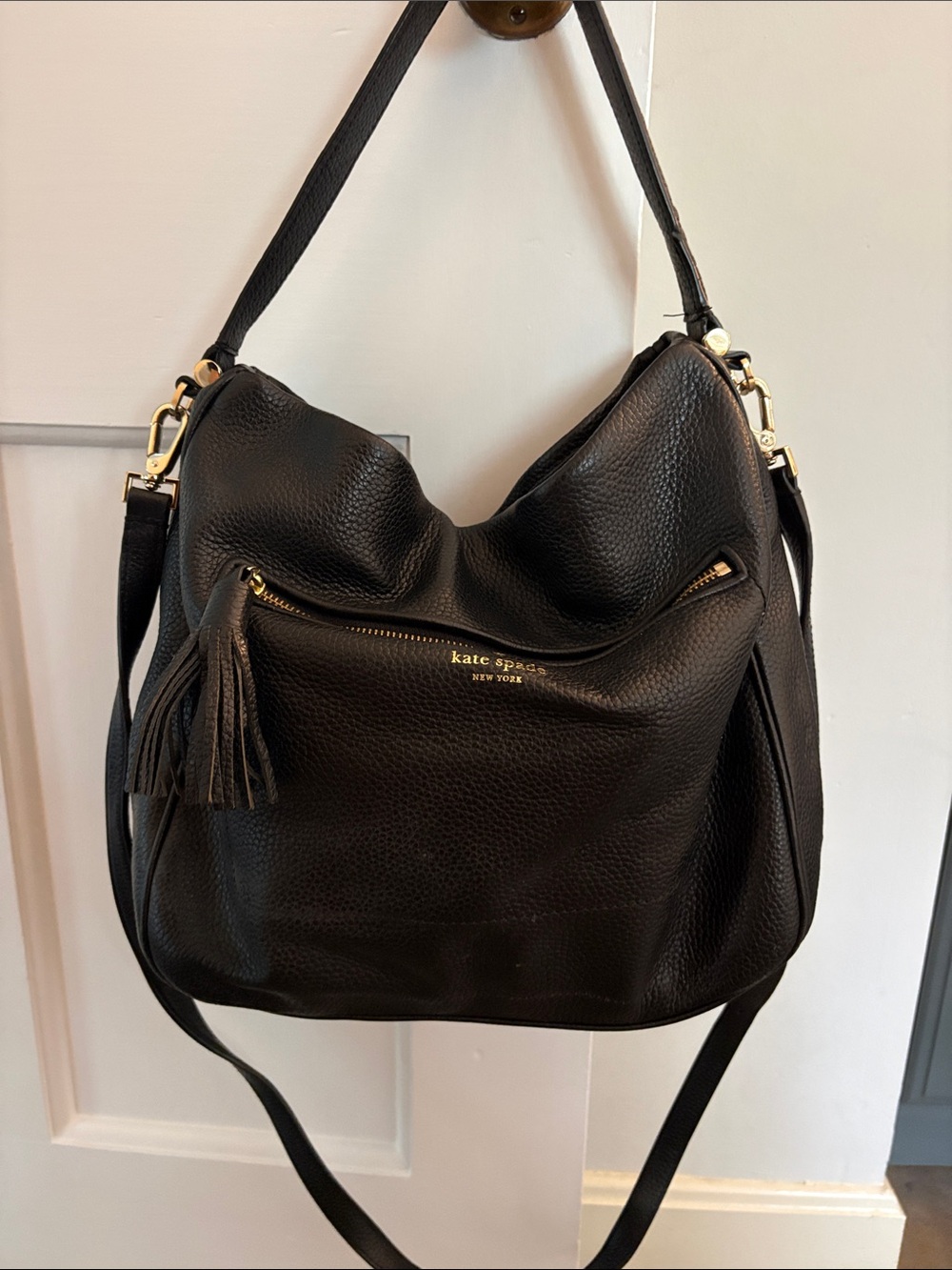 kate spade Black Pebbled Leather Tassel Hobo
